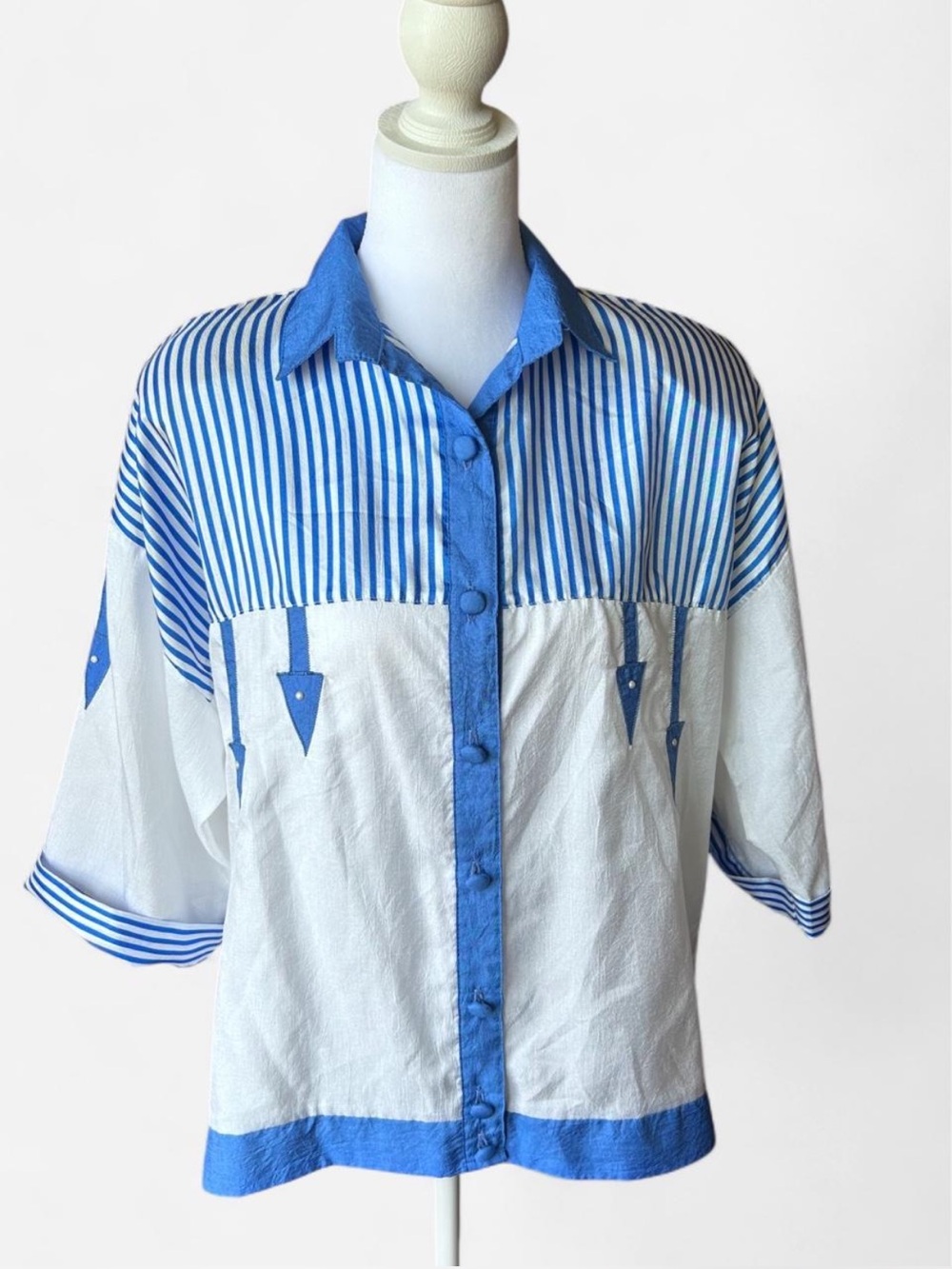 VINTAGE 80s Park Place Fashions Colorblock Stripe Blouse